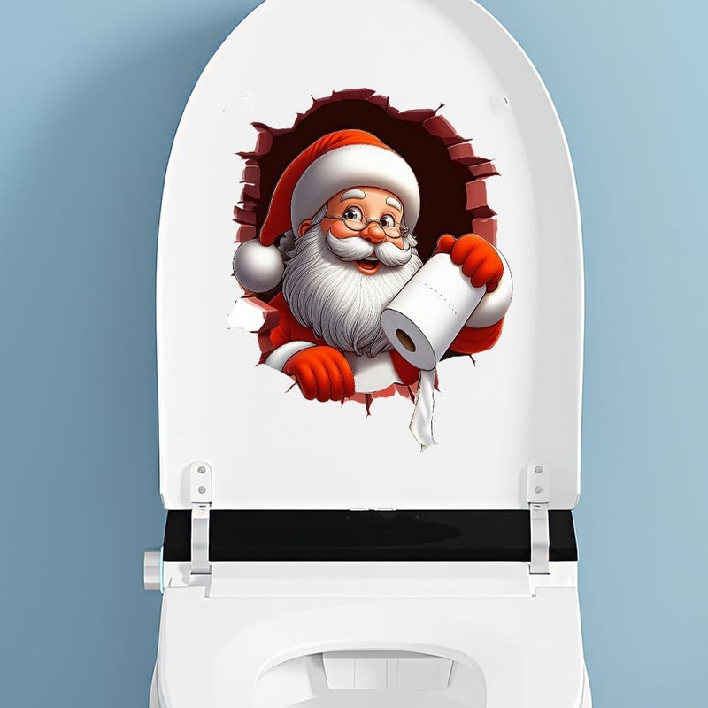 Iprokiu Christmas Toilet Sticker Santa Claus Reindeer Elf Toilet Seat Cover Decal Waterproof Christmas Crack Toilet Seat Lid Decal Snowman Elk Washroom Decoration (Santa Claus) - Image 5